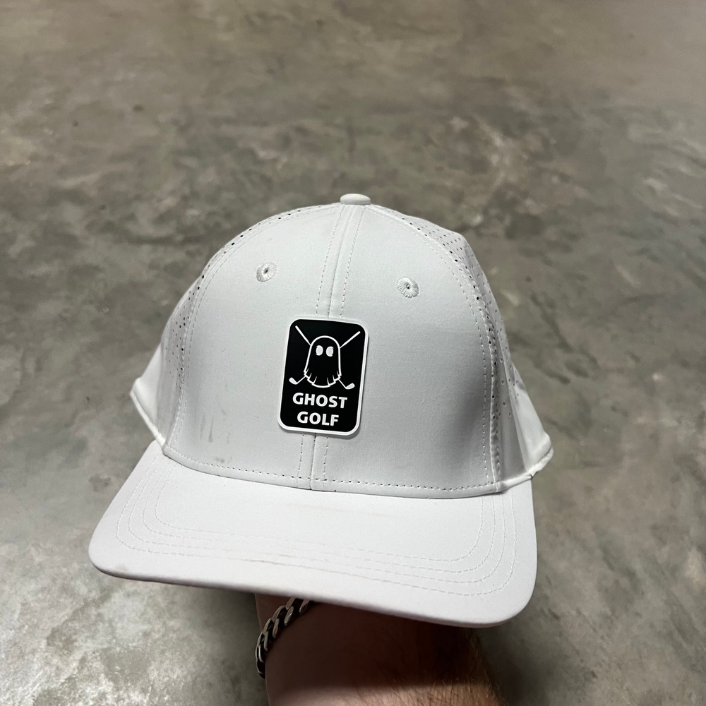 Ghost Golf White Performance Snapback Hat Perforated Mesh Golf Cap OSFM